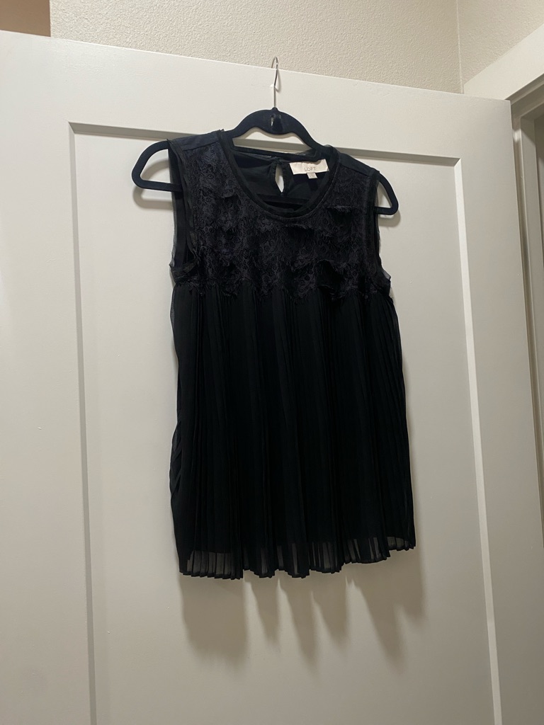 Loft Black Lace Yoke Pleated Sleeveless Camisole